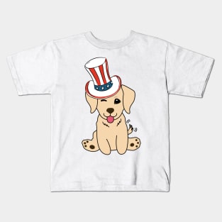 Funny retriever dog is wearing uncle sam hat Kids T-Shirt